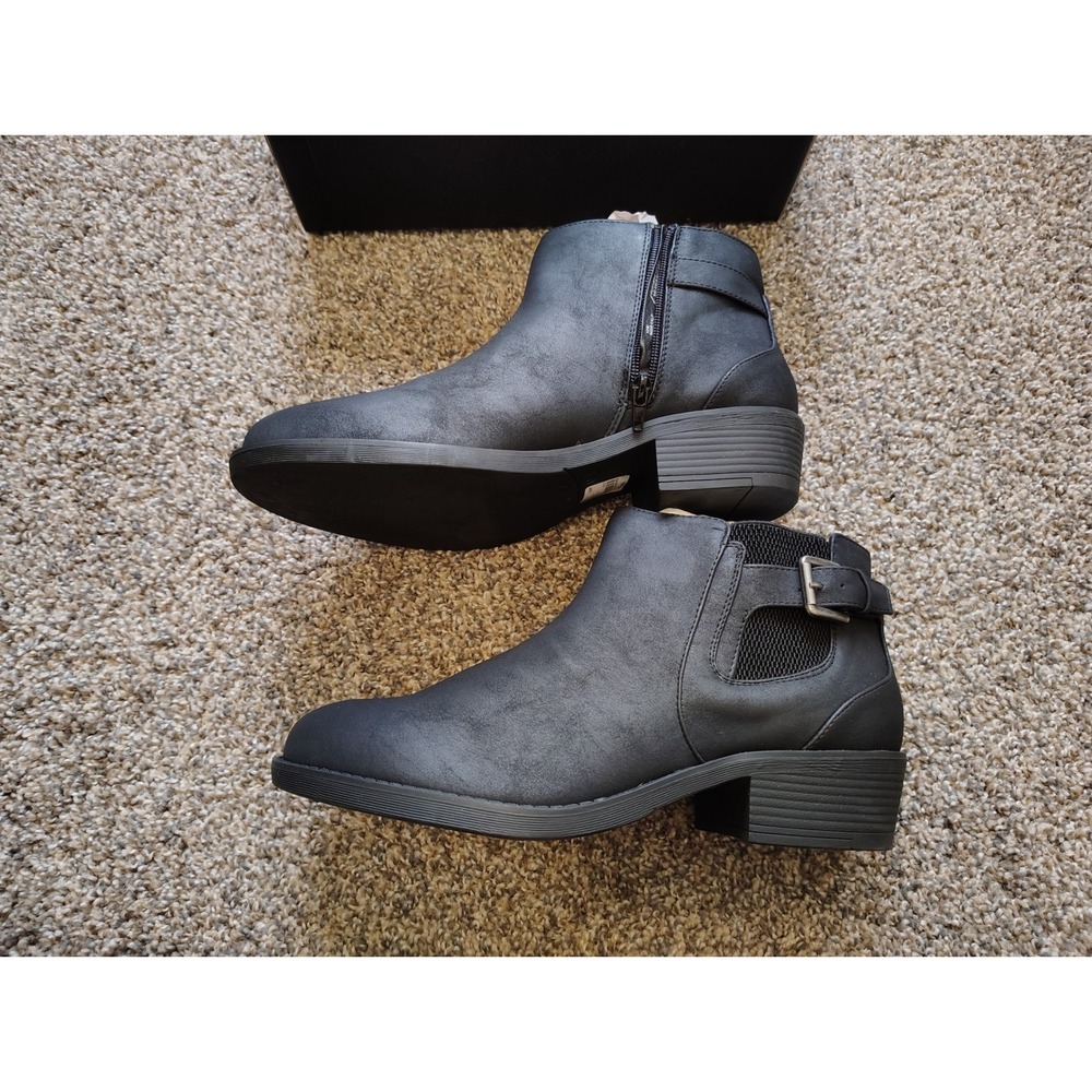 Lane Bryant Womens Black Faux Leather Ankle Booties Buckle Side Zip 12W F5535